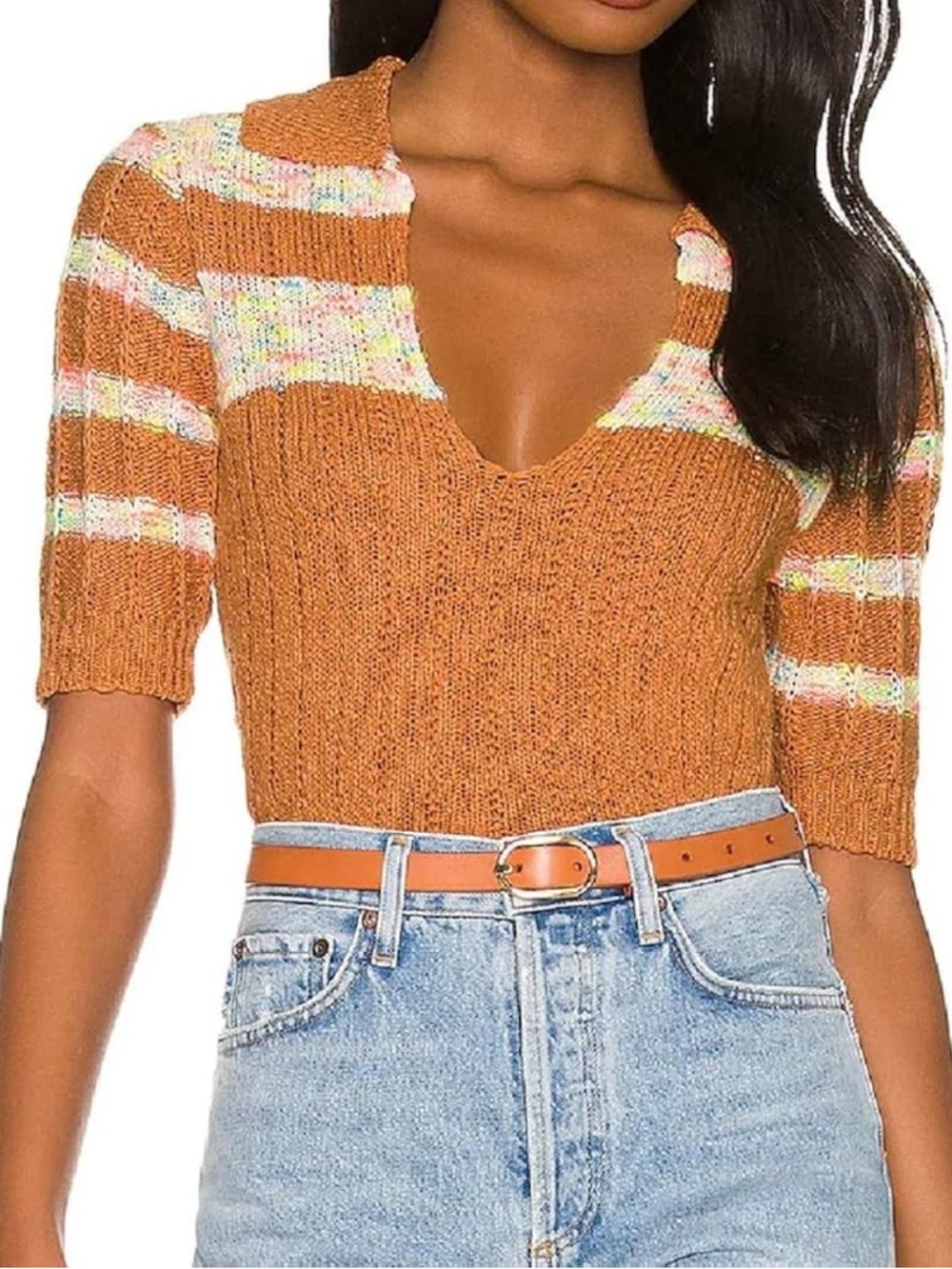 Free People Retro  V Neck Knit Sweater